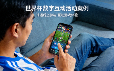 世界杯数字互动活动案例封面，球迷在手机上进行互动游戏