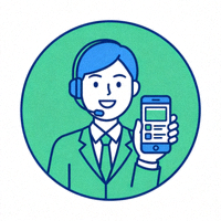 体育服务图标，显示客服人员微笑着为用户提供移动应用支持